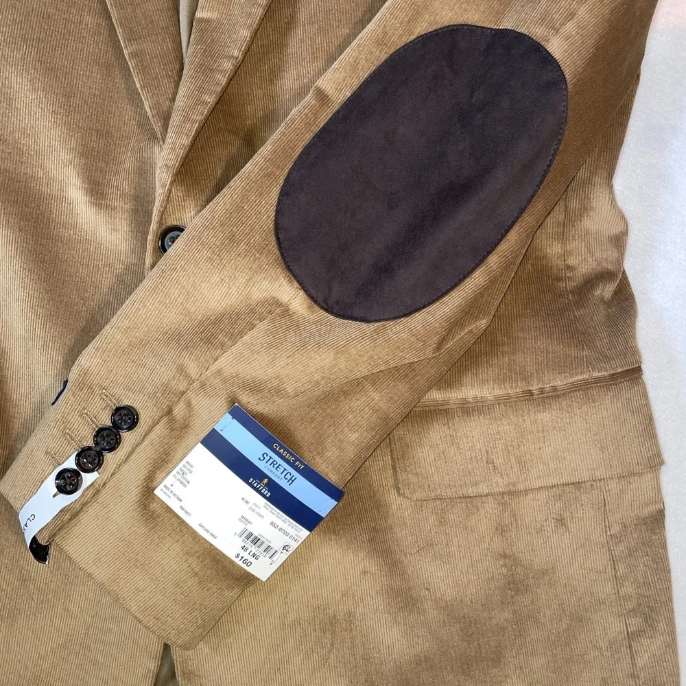 NWT Stafford Corduroy Sport Coat Mens 48 Long Stafford Tan Classic Fit Stretch